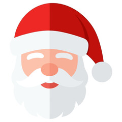 Flattened Illustration of Santa Clauss Face with Red Hat and White Beard.