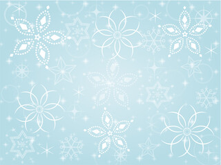 水色の花とスノーフレーク背景　寒い冬のイメージ壁紙