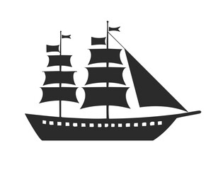 Black silhouette of a multi-masted sailing ship vessel