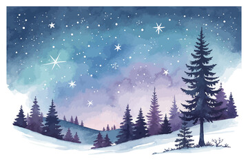 watercolor winter night sky with stars vector illustration 