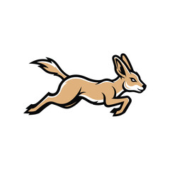 Dynamic vector illustration of a swift jackrabbit leaping forward in a running pose, perfect for a sports team mascot or agile brand logo