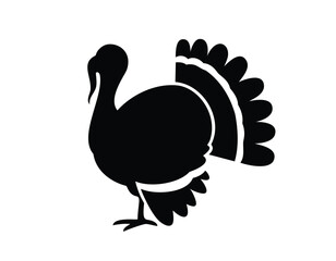 Black Silhouette Of A Turkey With Fan Tail On White Background Keywords: turkey, bird