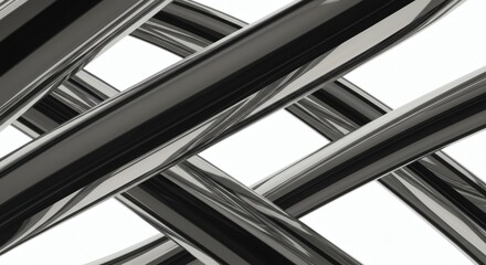 Interwoven Metal Chrome Tubes Abstract Pattern on White Background.