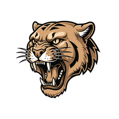 Aggressive Cougar Head Illustration Fierce Big Cat Design