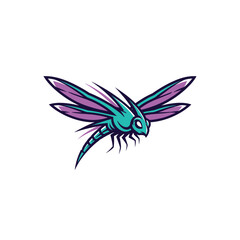 Obraz premium Dragonfly logo with turquoise body and purple wings for creative designs