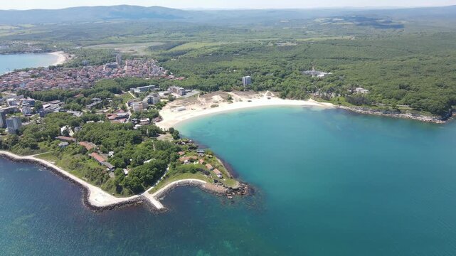 Aerial view of Black Sea Coast near Atliman Beach and Kiten, Burgas Region, Bulgaria 