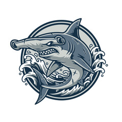 Fierce Hammerhead Shark Illustration with Dynamic Water Waves