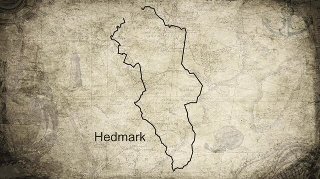 Hedmark map drawn on a cartography background sheet of paper