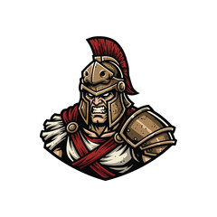 Aggressive Gladiator Warrior with Helmet and Red Plume, Ancient Roman Soldier Portrait