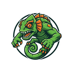 Angry Green Chameleon Cartoon Mascot in a Circle