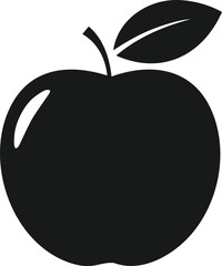 Black Silhouette Of An Apple With A Leaf fruit white background