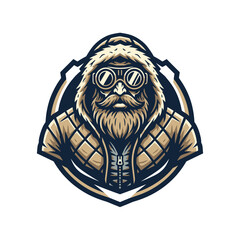 Distinctive illustration of a rugged bearded character wearing a warm winter jacket and protective goggles, serving as a powerful mascot or avatar for adventure and outdoor branding