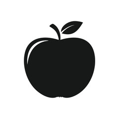 Black Silhouette Of An Apple With A Leaf fruit white background