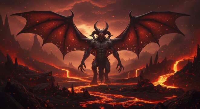Infernal Dragon Lord in a Volcanic Landscape - Powered by Adobe