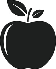 Black Silhouette Of An Apple With Two Leaves fruit