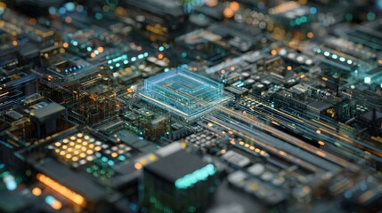 Close-up view of a complex electronic circuit board