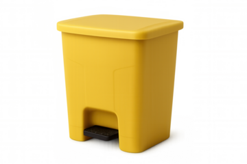 Yellow plastic pedal bin isolated on transparent background, ideal for easy integration into various design projects