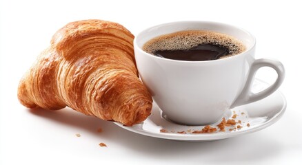 Freshly baked croissant alongside a rich cup of coffee