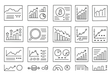 Fototapeta premium Financial, business line icon set. graphs, charts, analytics line style collection