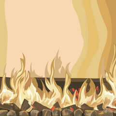 Vector illustration of fire and coals, stylized flames for outdoor or survival concept.
