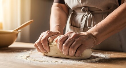 Hands Kneading Dough Artisan Baker at Work.