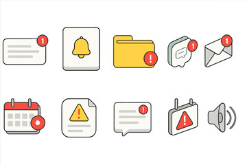 Notification, alert flat icon set. email, message, calendar, warning flat icons
