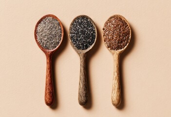Three wooden spoons filled with different seeds (1)