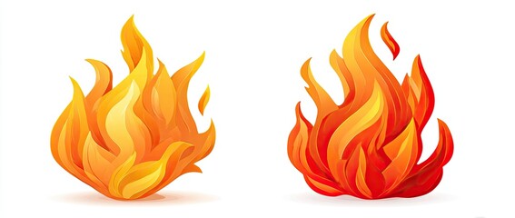 Two stylized fire flames against a white background.  Each flame displays varying shades of orange and red, with a gradient effect. 