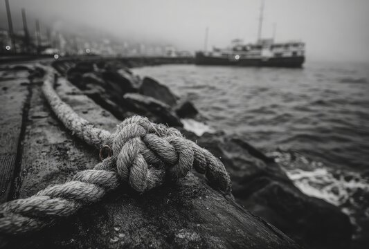 Rope on Pier Monochrome - Powered by Adobe