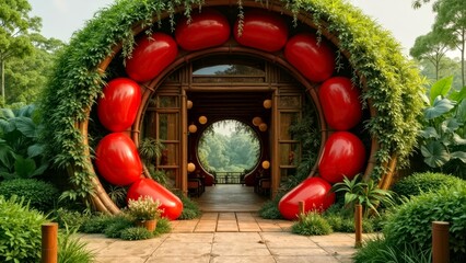 Decorative circular doorway art scene
