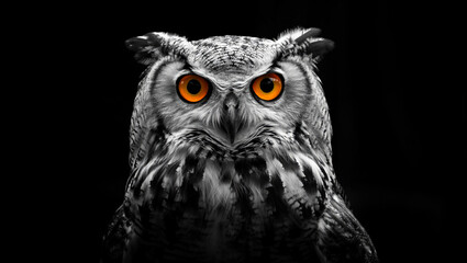 Obraz premium A majestic owl stares intently with its bright, piercing eyes. 