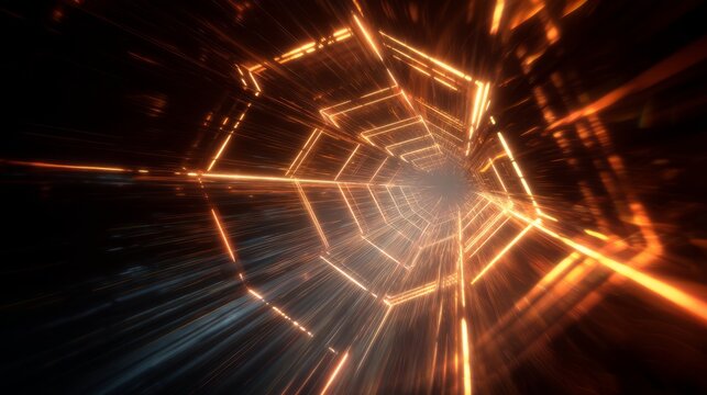 Dynamic glowing geometric tunnel with bright light effects - Powered by Adobe