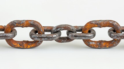 Fototapeta premium Close up of a rusty metal chain with weathered texture against a white background image photo