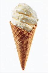 Vanilla ice cream in a waffle cone, isolated