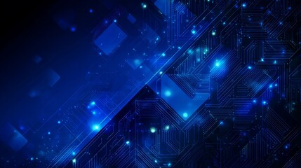 Abstract digital circuit board with glowing elements in blue tone