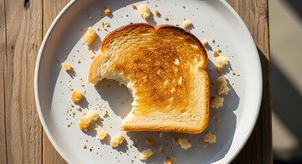 Golden Brown Toast With A Bite Taken Out On A White Plate.