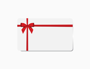 Gift Card With Red Ribbon Against White Background.