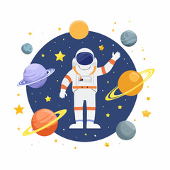 Fototapeta premium Space, science fiction, future. Vector illustrations of astronaut, galaxy, planet, moon, space objects for poster, background or cover