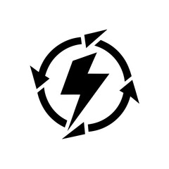 Renewable energy symbol with circular arrow on transparent background