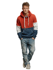 Fototapeta premium Man in hoodie and ripped jeans isolated on transparent background