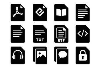 Vector comic virtual epub library html book file format icon audiobook txt