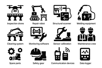 Bridge cleaning maintenance vector parts calibration welding icon sensor virtual spare monitoring
