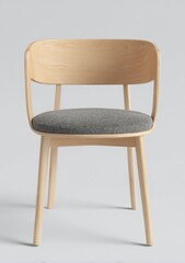 Light wood chair with a curved back and a grey upholstered seat cushion, shown against a neutral background