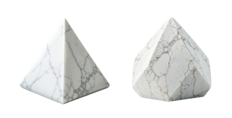 Set of howlite pyramids of various cuts isolated on transparent background