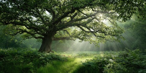 Obraz premium Sunlit Tree in Verdant Meadow