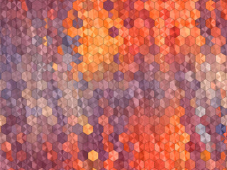 Shiny hexagons abstract pattern background. Orange, purple.