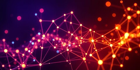 Intricate glowing network nodes forming abstract shapes on dark background ,  design,  light