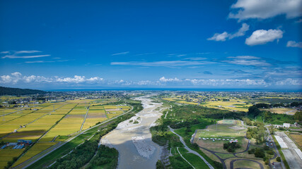 9月になった富山県の黒部川流域周辺の風景