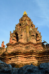Fototapeta premium Old Terracotta Pagoda Lanna Architecture, Symbols of Buddhism, South East Asia at The Terracotta Architecture Garden Lamphun, Northern Thailand.