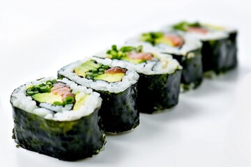 Seamless pattern with sushi. Food abstract background. Sushi on the white background.